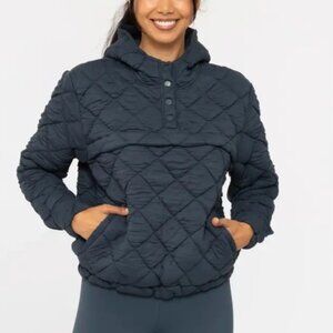 Midnight Navy Quilted Fleece Pullover Hoodie